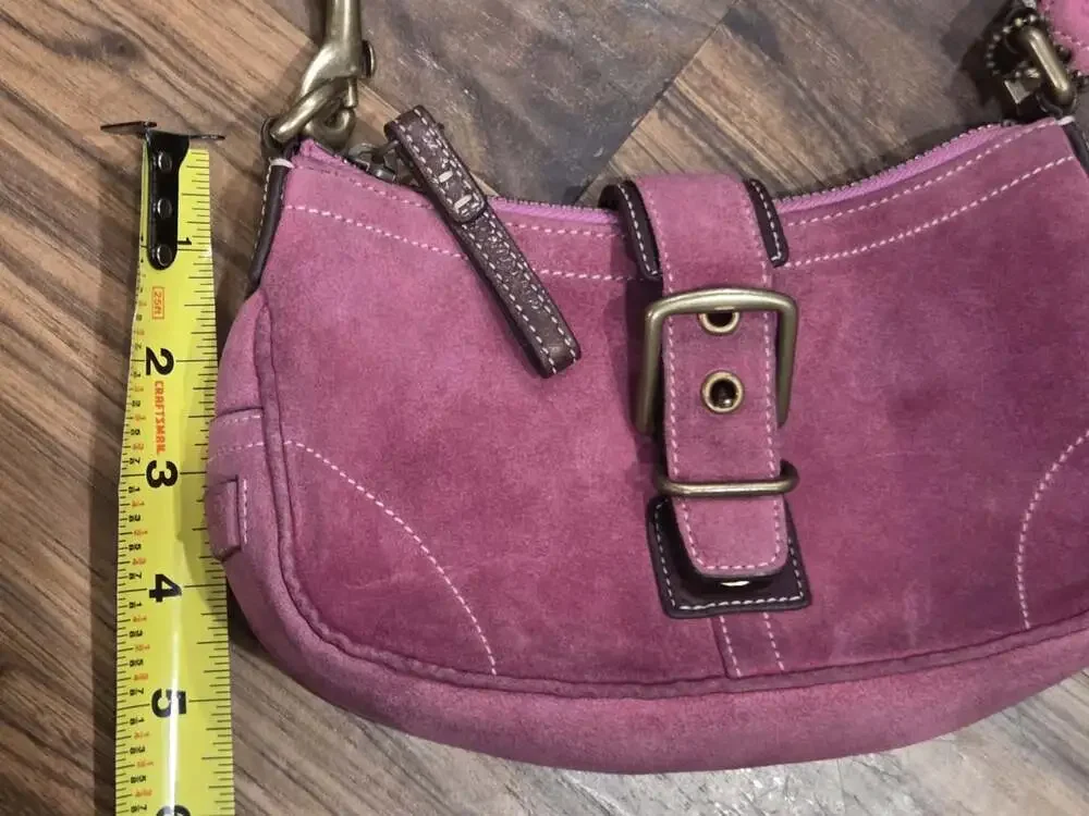 Vtg Y2K Coach Soho Suede Buckle Mini Flap Shoulder Bag Pink Magenta 90s Handbag